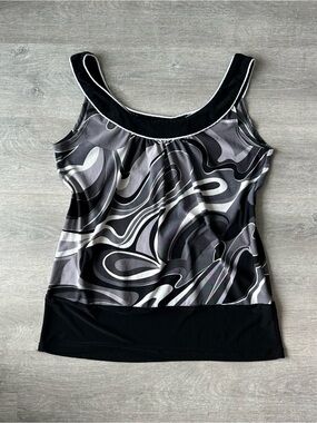 Vintage 90s/00s Vamp Sleeveless Top Gray Monochrome Abstract Print Med Canada